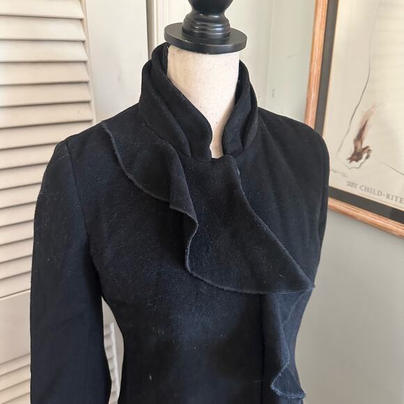 DKNY Womens Coat Wool Ruffle Front Wool Blend Knee Length Winter Whimsigoth | 2P - Picture 4 of 16